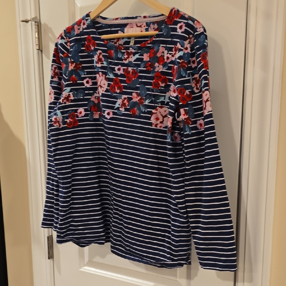 Joules Women's Navy Floral Striped Harbour Top